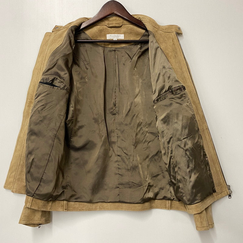 【中古品】【メンズ】 BEAUTY&YOUTH UNITED ARROWS ビューティアンドユースユナイテッドアローズ 1225-199-8634 ゴート スエード シングル ライダース ジャケット アウター 147-251202-as-30-izu サイズ：L カラー：ベージュ 万代Net店