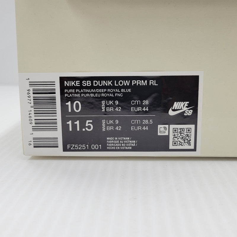 【中古美品】【メンズ】 NIKE SB ナイキエスビー × RAYSSA LEAL ライッサ レアウ DUNK LOW PRM RL FZ5251-001 ダンク ロー プレミアム RL スニーカー シューズ 靴 160-251123-as-03-izu サイズ：28cm カラー：PURE PLATINUM/DEEP ROYAL BLUE 万代Net店