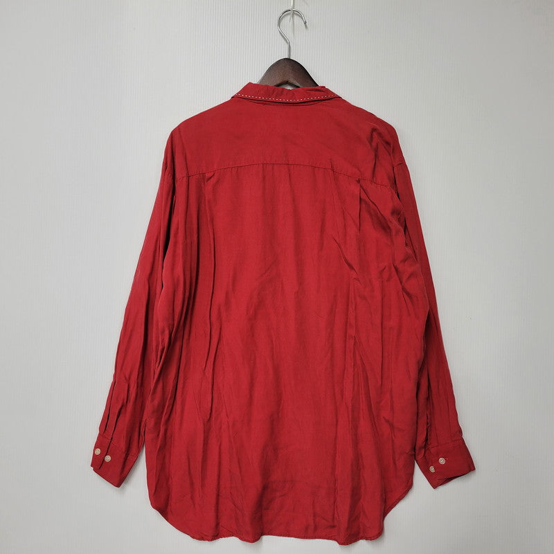 【中古品】【メンズ】 80-90'S 金タグ RAYON OPENCOLLAR LS SHIRT レーヨン オープンカラー ロングスリーブ シャツ トップス 長袖 142-251125-cs-07-izu サイズ：不明 カラー：レッド 万代Net店
