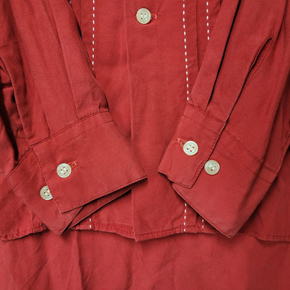 【中古品】【メンズ】 80-90'S 金タグ RAYON OPENCOLLAR LS SHIRT レーヨン オープンカラー ロングスリーブ シャツ トップス 長袖 142-251125-cs-07-izu サイズ：不明 カラー：レッド 万代Net店
