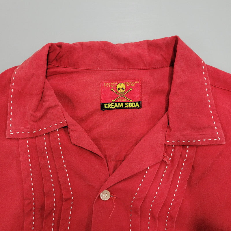 【中古品】【メンズ】 80-90'S 金タグ RAYON OPENCOLLAR LS SHIRT レーヨン オープンカラー ロングスリーブ シャツ トップス 長袖 142-251125-cs-07-izu サイズ：不明 カラー：レッド 万代Net店