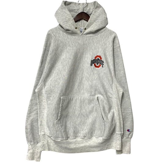 【現状渡し品】【メンズ】 Champion チャンピオン OHIO STATE REVERSE WEAVE HOODED SWEATSHIRT リバースウィーブ フーデッド スウェットシャツ 刺繍羽タグ メキシコ製 パーカー 長袖 トップス 146-251125-as-05-izu サイズ：XL カラー：グレー 万代Net店