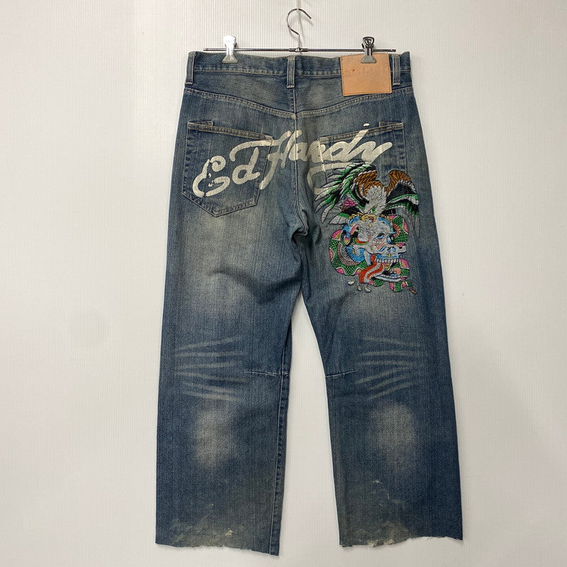 【現状渡し品】【メンズ】 ED HARDY エドハーディ EMBROIDERY WIDE DENIM PANTS エンブロイダリー ワイド デニムパンツ ジーンズ ボトムス 157-251207-as-07-izu サイズ：36 カラー：インディゴ 万代Net店