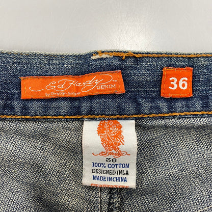 【現状渡し品】【メンズ】 ED HARDY エドハーディ EMBROIDERY WIDE DENIM PANTS エンブロイダリー ワイド デニムパンツ ジーンズ ボトムス 157-251207-as-07-izu サイズ：36 カラー：インディゴ 万代Net店