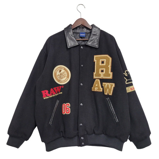 【中古品】【メンズ】 INTERBREED×RAW インターブリード × ロウ VARSITY JACKET ヴァーシティ ジャケット アウター 142-251127-cs-02-izu サイズ：XL カラー：ブラック 万代Net店