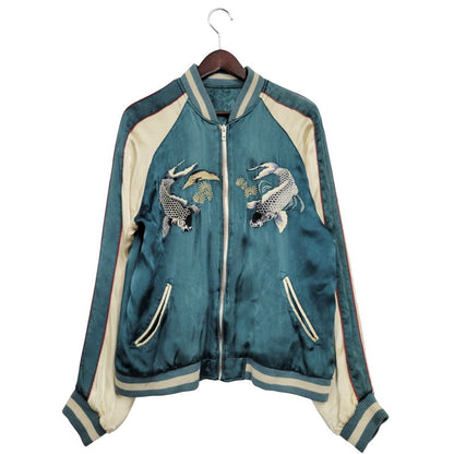 【現状渡し品】【メンズ】 百花繚乱 ヒャッカリョウラン 61523311 鯉×和柄 SOUVENIR JACKET スーベニア ジャケット アウター 145-251127-cs-01-izu サイズ：M カラー：ブルー系×ベージュ 万代Net店