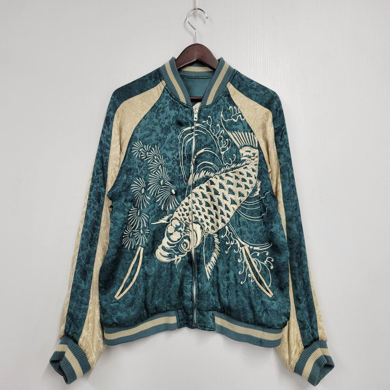 【現状渡し品】【メンズ】 百花繚乱 ヒャッカリョウラン 61523311 鯉×和柄 SOUVENIR JACKET スーベニア ジャケット アウター 145-251127-cs-01-izu サイズ：M カラー：ブルー系×ベージュ 万代Net店