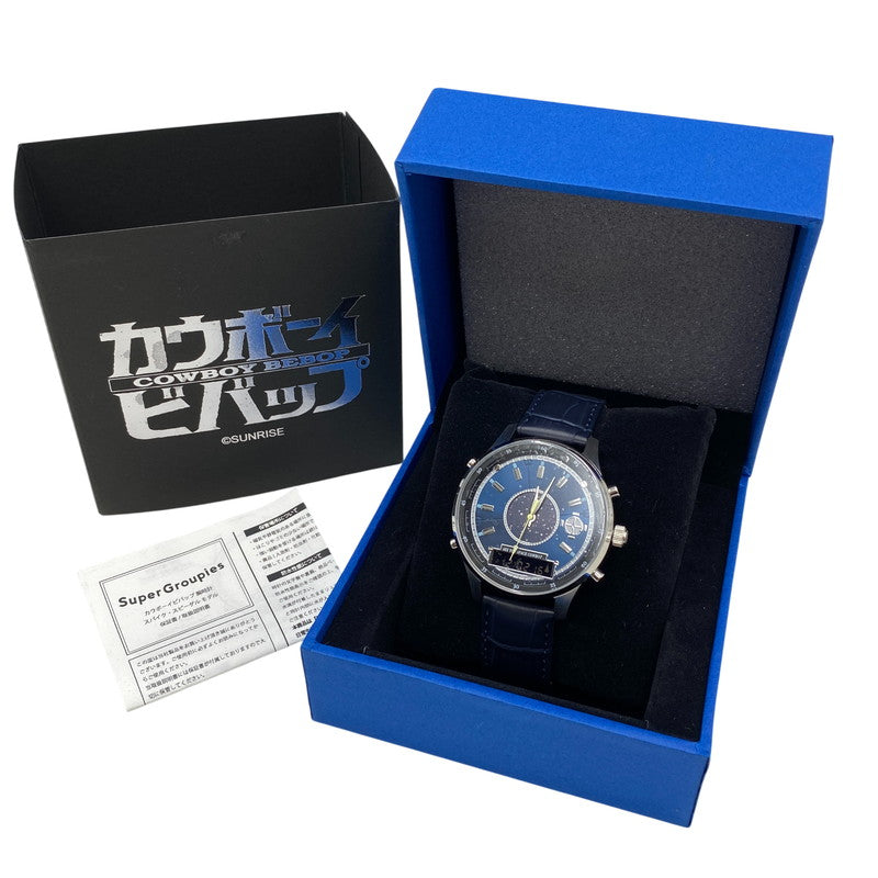 【中古美品】【メンズ/レディース】 カウボーイビバップ スパイク・スピーゲル LEATHER BAND CHRONOGRAPH QUARTZ レザー バンド クロノグラフ クォーツ 時計 腕時計 197-260531-kh-04-izu カラー：ネイビー 万代Net店