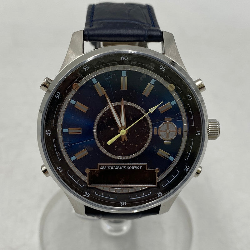 【中古美品】【メンズ/レディース】 カウボーイビバップ スパイク・スピーゲル LEATHER BAND CHRONOGRAPH QUARTZ レザー バンド クロノグラフ クォーツ 時計 腕時計 197-260531-kh-04-izu カラー：ネイビー 万代Net店
