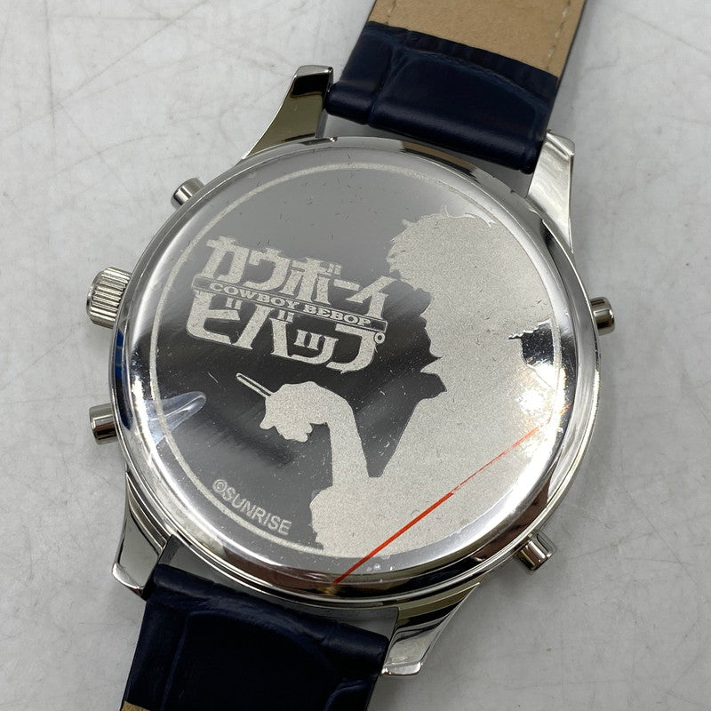 【中古美品】【メンズ/レディース】 カウボーイビバップ スパイク・スピーゲル LEATHER BAND CHRONOGRAPH QUARTZ レザー バンド クロノグラフ クォーツ 時計 腕時計 197-260531-kh-04-izu カラー：ネイビー 万代Net店