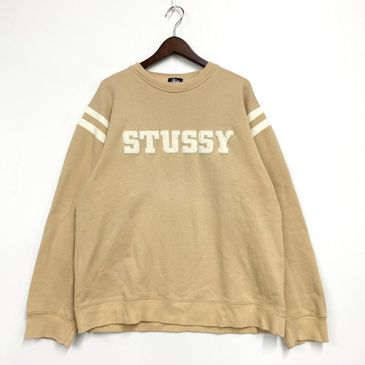 【中古品】【メンズ】 OLD STUSSY オールド ステューシー 紺タグ 90S ELBOW PATCH LOGO SWEATSHIRT エルボーパッチロゴスウェットシャツ トップス トレーナー 142-251205-ya-09-izu サイズ：L カラー：ベージュ 万代Net店