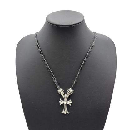 【中古品】【メンズ/レディース】 CHROME HEARTS クロムハーツ LEATHER BRAID CH CRS SML CL NECKLACE レザーブレード スモールCHクロス ネックレス アクセサリー 190-251214-as-17-izu カラー：シルバー×ブラック 万代Net店