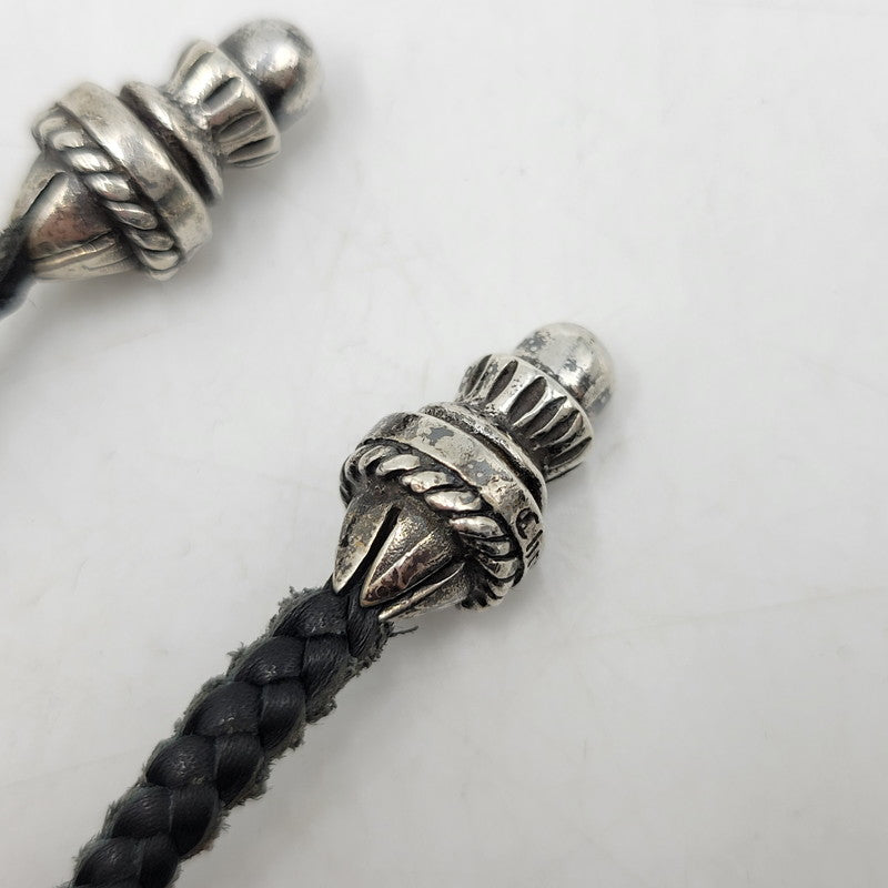 【中古品】【メンズ/レディース】 CHROME HEARTS クロムハーツ LEATHER BRAID CH CRS SML CL NECKLACE レザーブレード スモールCHクロス ネックレス アクセサリー 190-251214-as-17-izu カラー：シルバー×ブラック 万代Net店