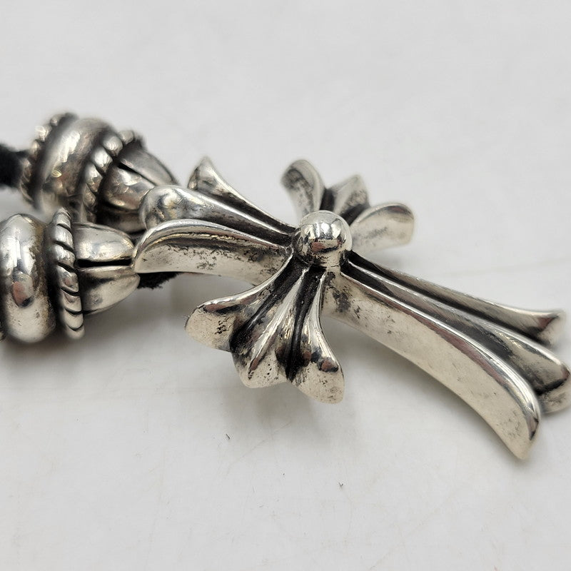 【中古品】【メンズ/レディース】 CHROME HEARTS クロムハーツ LEATHER BRAID CH CRS SML CL NECKLACE レザーブレード スモールCHクロス ネックレス アクセサリー 190-251214-as-17-izu カラー：シルバー×ブラック 万代Net店