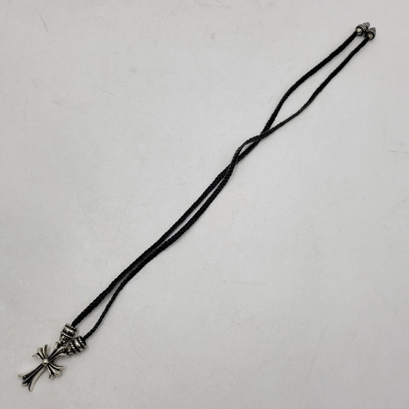 【中古品】【メンズ/レディース】 CHROME HEARTS クロムハーツ LEATHER BRAID CH CRS SML CL NECKLACE レザーブレード スモールCHクロス ネックレス アクセサリー 190-251214-as-17-izu カラー：シルバー×ブラック 万代Net店