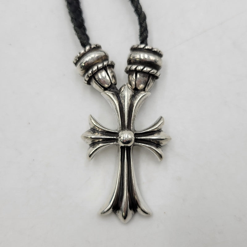 【中古品】【メンズ/レディース】 CHROME HEARTS クロムハーツ LEATHER BRAID CH CRS SML CL NECKLACE レザーブレード スモールCHクロス ネックレス アクセサリー 190-251214-as-17-izu カラー：シルバー×ブラック 万代Net店