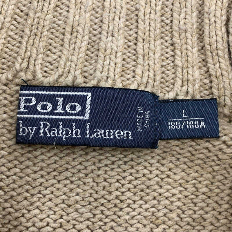 【中古品】【メンズ】 Polo by Ralph Lauren ポロバイラルフローレン TOGGLE NECK COTTON LINEN KNIT SWEATER トグル ネック コットン リネン ニット セーター トップス 長袖 147-251201-cs-03-izu サイズ：L カラー：ベージュ 万代Net店