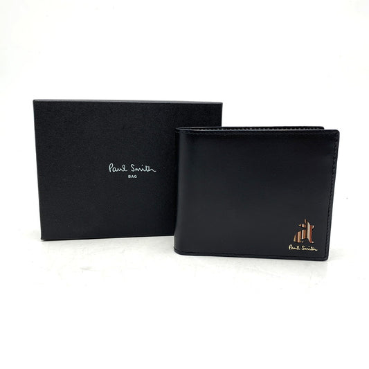 【中古美品】【メンズ/レディース】 Paul Smith ポール・スミス PSQ164 STRIPE RABBIT LEATHER SHORT WALLET ストライプ ラビット レザー ショート ウォレット 二つ折り財布 200-251204-cs-15-izu カラー：ブラック 万代Net店