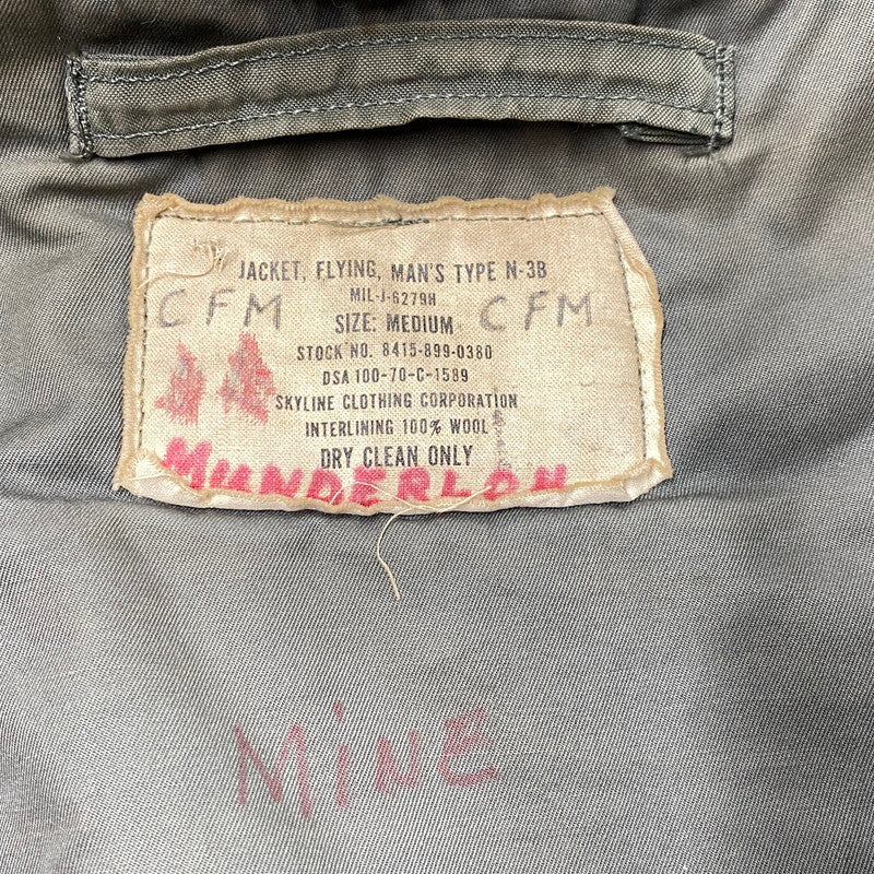 【現状渡し品】【メンズ】 US ARMY ユーエス アーミー 8415-899-0380 70年製 SCOVILL スコービル ジッパー 70S TYPE N-3B FLIGHT JACKET フライトジャケット アウター 146-251201-ya-08-izu サイズ：M カラー：カーキ 万代Net店