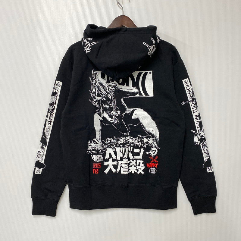 【中古美品】【メンズ】 MAXIMUM THE HORMONE マキシマム ザ ホルモン × HARDCORE CHOCOLATE ハードコアチョコレート ヘドバン大虐殺 パーカー United Athleタグ 147-251207-as-30-izu サイズ：M カラー：ブラック 万代Net店