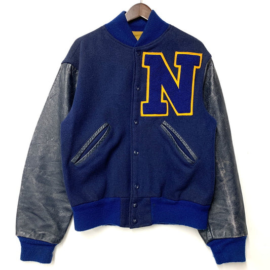 【現状渡し品】【メンズ】 USED VINTAGE N LEATHER×WOOL STADIUM JACKET レザー ウール スタジアム ジャケット スタジャン アウター 146-251208-as-02-izu カラー：ネイビー系 万代Net店