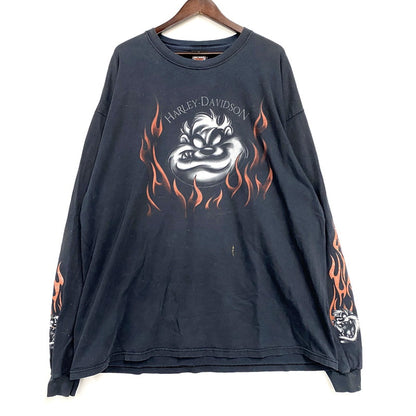 【現状渡し品】【メンズ】 HARLEY DAVIDSON ハーレーダビッドソン LOONEY TUNES FIRE LS TEE ルーニーテューンズ ロングスリーブ Tシャツ USA製 長袖 トップス 146-251216-as-22-izu サイズ：3XL カラー：ブラック 万代Net店