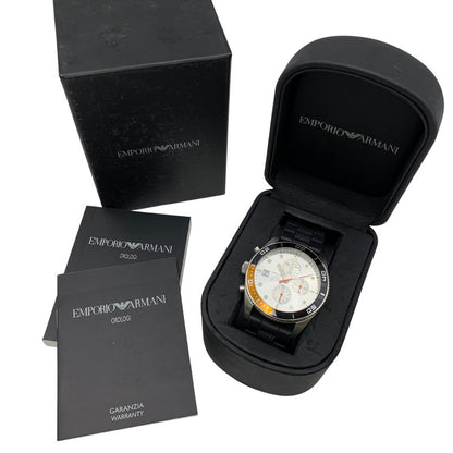 【現状渡し品】【メンズ/レディース】 EMPORIO ARMANI エンポリオ・アルマーニ AR-5856 DIVERS CHRONOGRAPH QUARTZ ダイバーズ クロノグラフ クォーツ 腕時計 時計 198-260606-ya-04-izu カラー：シルバー×ブラック 万代Net店