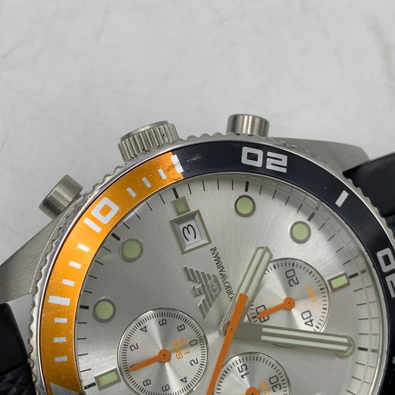 【現状渡し品】【メンズ/レディース】 EMPORIO ARMANI エンポリオ・アルマーニ AR-5856 DIVERS CHRONOGRAPH QUARTZ ダイバーズ クロノグラフ クォーツ 腕時計 時計 198-260606-ya-04-izu カラー：シルバー×ブラック 万代Net店