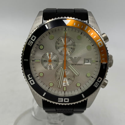 【現状渡し品】【メンズ/レディース】 EMPORIO ARMANI エンポリオ・アルマーニ AR-5856 DIVERS CHRONOGRAPH QUARTZ ダイバーズ クロノグラフ クォーツ 腕時計 時計 198-260606-ya-04-izu カラー：シルバー×ブラック 万代Net店