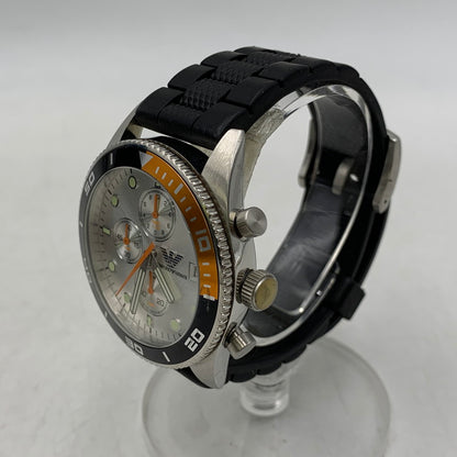 【現状渡し品】【メンズ/レディース】 EMPORIO ARMANI エンポリオ・アルマーニ AR-5856 DIVERS CHRONOGRAPH QUARTZ ダイバーズ クロノグラフ クォーツ 腕時計 時計 198-260606-ya-04-izu カラー：シルバー×ブラック 万代Net店