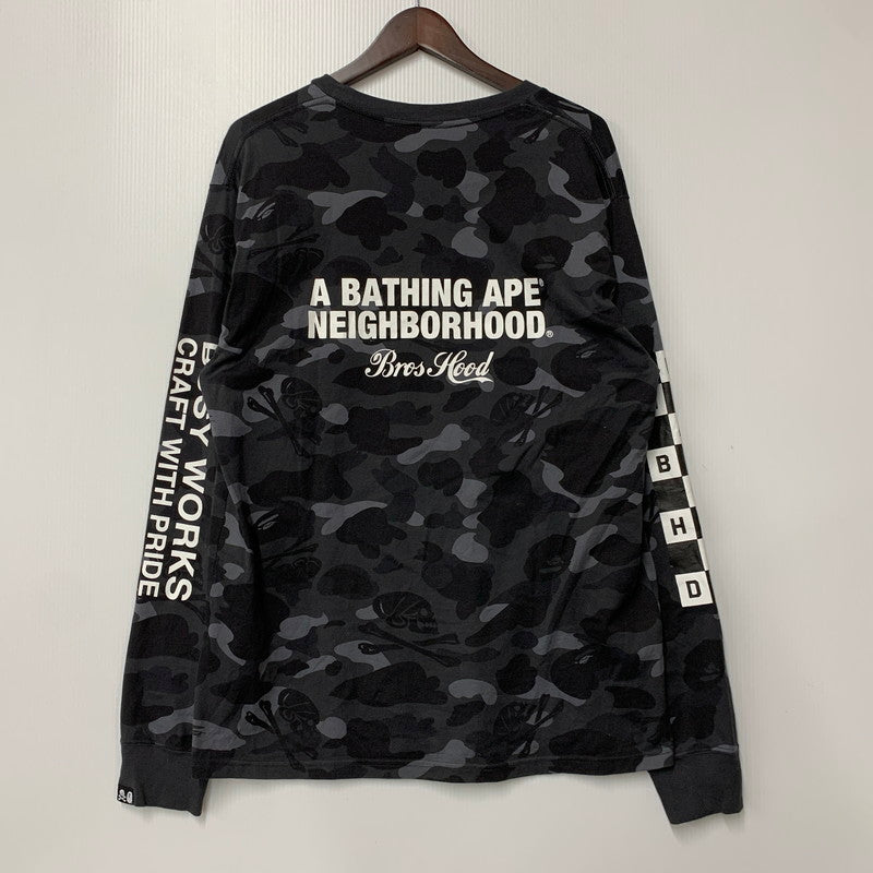 【中古品】【メンズ】 A BATHING APE × NEIGHBORHOOD ア ベイシング エイプ×ネイバーフッド 001LTE731910X CAMO LOGO LS TEE カモ ロゴ ロングスリーブ ティー トップス 長袖 142-251220-cs-17-izu サイズ：L カラー：ブラック 万代Net店