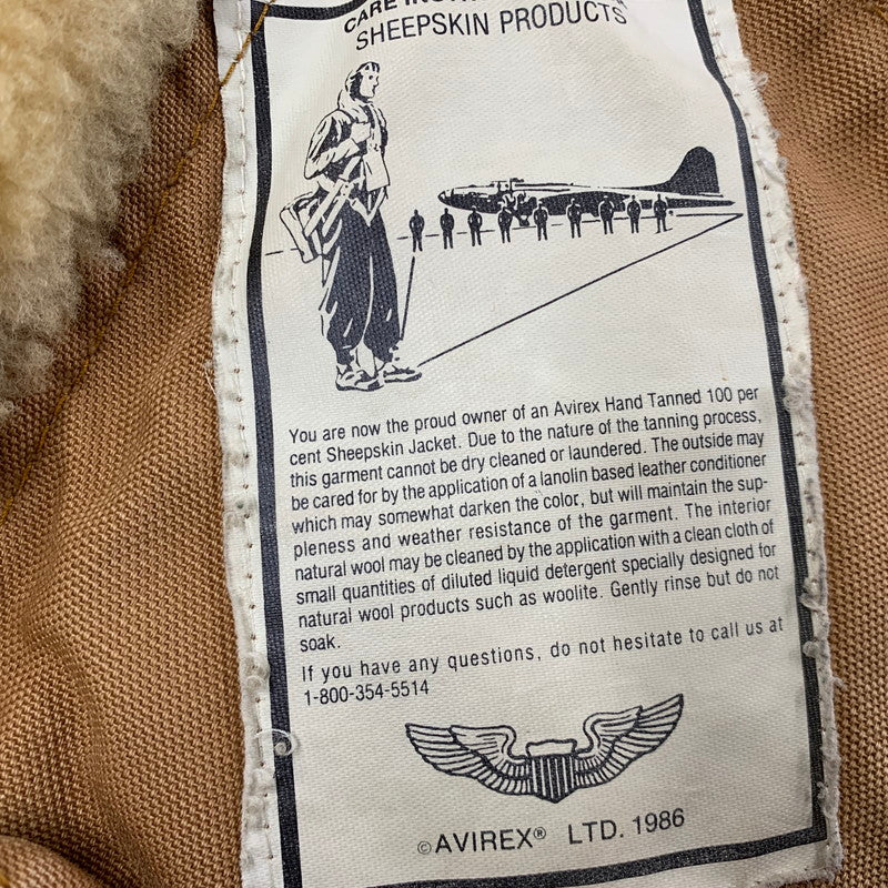 【現状渡し品】【メンズ】 AC-17755 USA製 80S TYPE B-6 MOUTON FLIGHT JACKET ムートン フライト ジャケット アウター 146-260106-ya-10-izu サイズ：40 カラー：ブラウン 万代Net店