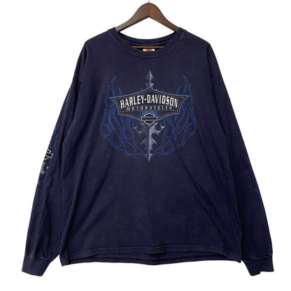 【中古品】【メンズ】 HARLEY-DAVIDSON ハーレーダビッドソン USA製 00S FLAME LS TEE フレイム ロングスリーブ Tシャツ トップス 長袖 146-260107-cs-10-izu サイズ：XL カラー：ネイビー 万代Net店