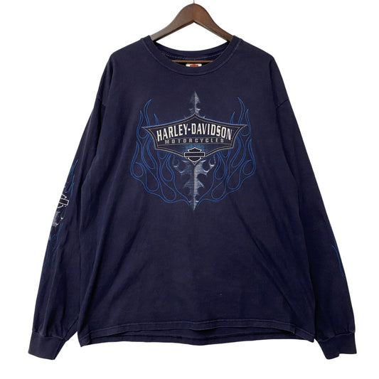 【中古品】【メンズ】 HARLEY-DAVIDSON ハーレーダビッドソン USA製 00S FLAME LS TEE フレイム ロングスリーブ Tシャツ トップス 長袖 146-260107-cs-10-izu サイズ：XL カラー：ネイビー 万代Net店