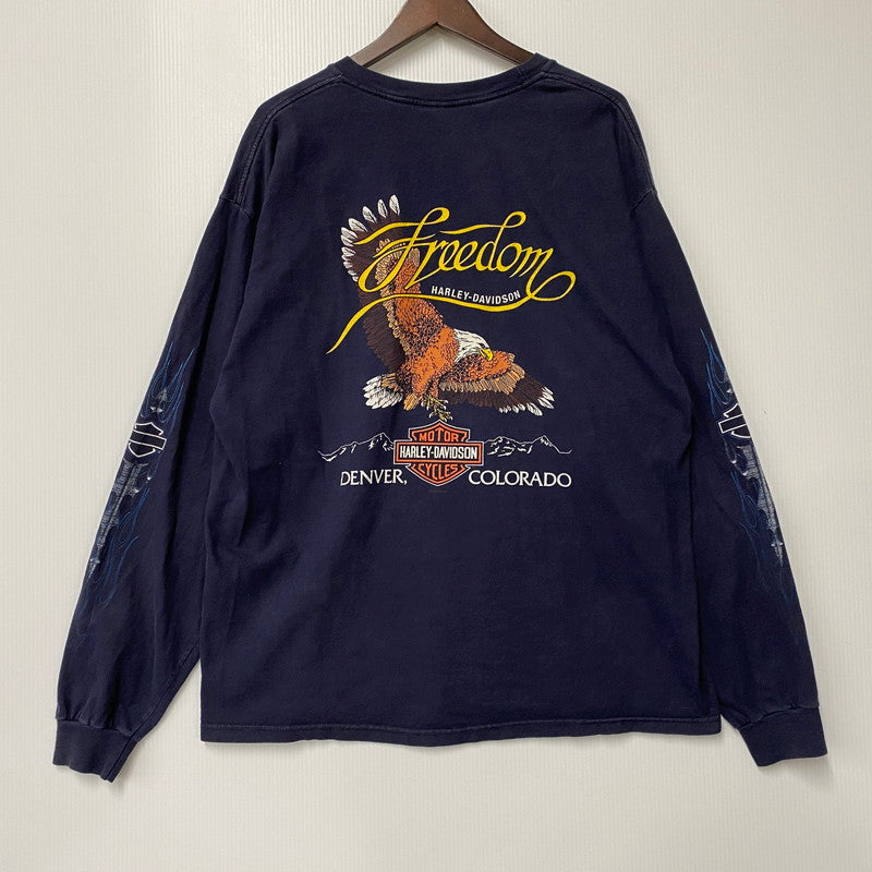 【中古品】【メンズ】 HARLEY-DAVIDSON ハーレーダビッドソン USA製 00S FLAME LS TEE フレイム ロングスリーブ Tシャツ トップス 長袖 146-260107-cs-10-izu サイズ：XL カラー：ネイビー 万代Net店