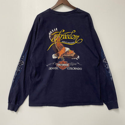 【中古品】【メンズ】 HARLEY-DAVIDSON ハーレーダビッドソン USA製 00S FLAME LS TEE フレイム ロングスリーブ Tシャツ トップス 長袖 146-260107-cs-10-izu サイズ：XL カラー：ネイビー 万代Net店