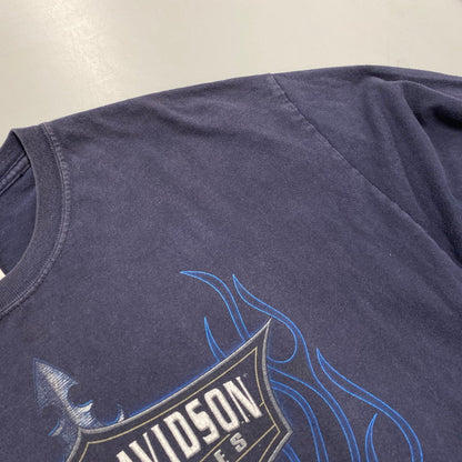 【中古品】【メンズ】 HARLEY-DAVIDSON ハーレーダビッドソン USA製 00S FLAME LS TEE フレイム ロングスリーブ Tシャツ トップス 長袖 146-260107-cs-10-izu サイズ：XL カラー：ネイビー 万代Net店