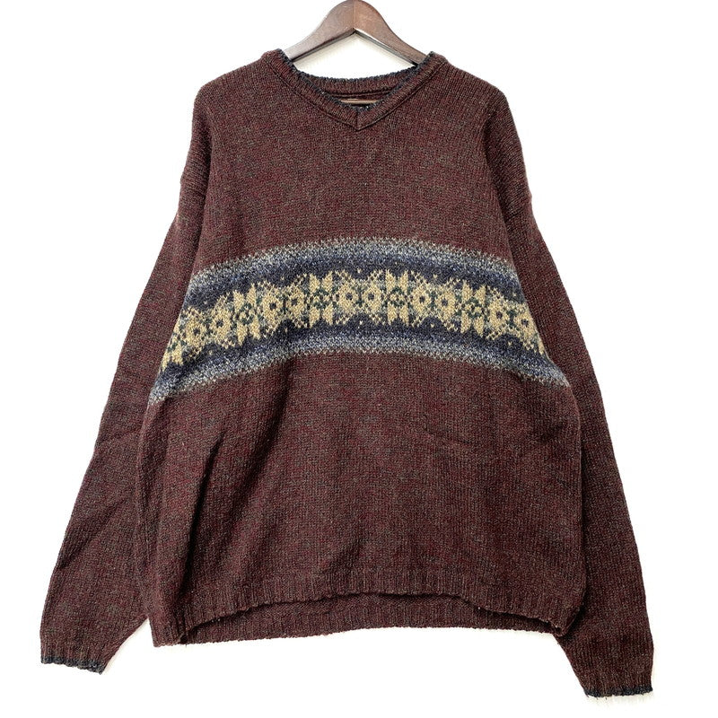 【中古品】【メンズ】 USA製 V-NECK ブイネック WOOL KNIT SWEATER ウール ニット セーター 146-260111-ya-14-izu サイズ：XL カラー：赤茶系 万代Net店