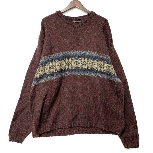 【中古品】【メンズ】 USA製 V-NECK ブイネック WOOL KNIT SWEATER ウール ニット セーター 146-260111-ya-14-izu サイズ：XL カラー：赤茶系 万代Net店