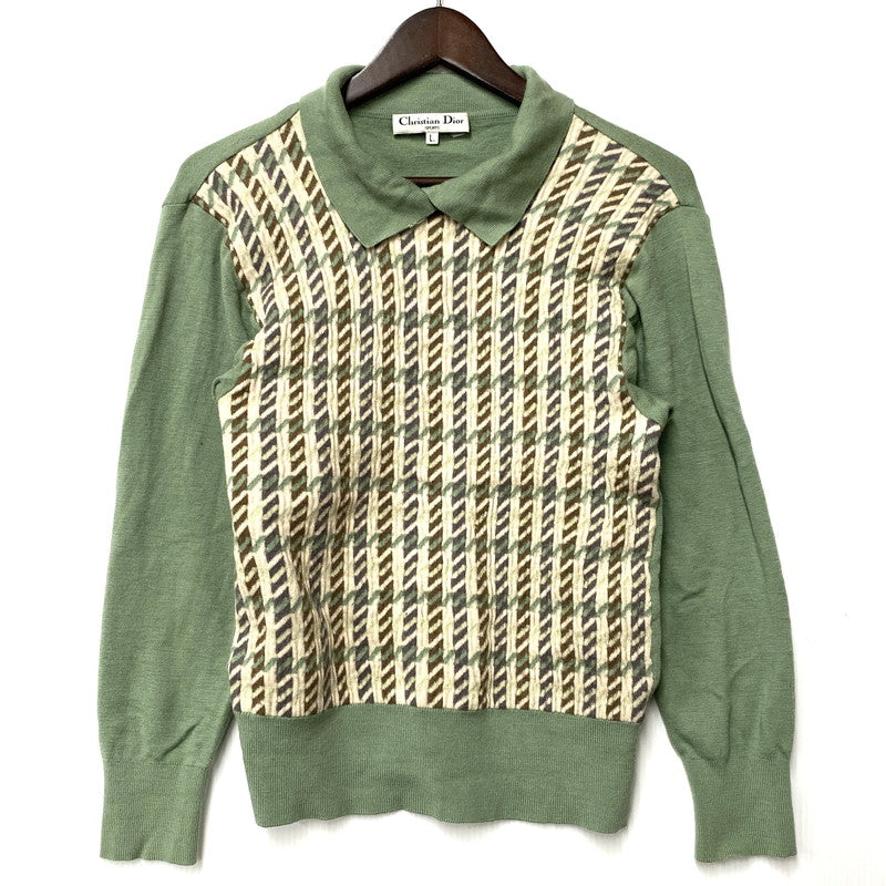 【中古品】【レディース】 CHRISTIAN DIOR SPORTS クリスチャンディオール スポーツ WOOL POLO KNIT SWEATER ウール ポロ ニット セーター 168-260111-ya-15-izu サイズ：L カラー：グリーン 万代Net店