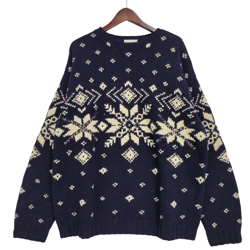 【中古品】【メンズ】 J.CREW ジェイクルー 90-00S HAND KNIT WOOL KNIT SWEATER ハンド ニット ウール ニット セーター トップス 長袖 146-260123-cs-16-izu サイズ：L カラー：ネイビー 万代Net店