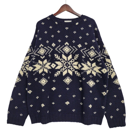 【中古品】【メンズ】 J.CREW ジェイクルー 90-00S HAND KNIT WOOL KNIT SWEATER ハンド ニット ウール ニット セーター トップス 長袖 146-260123-cs-16-izu サイズ：L カラー：ネイビー 万代Net店