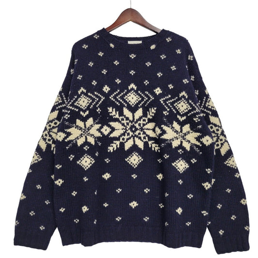【中古品】【メンズ】 J.CREW ジェイクルー 90-00S HAND KNIT WOOL KNIT SWEATER ハンド ニット ウール ニット セーター トップス 長袖 146-260123-cs-16-izu サイズ：L カラー：ネイビー 万代Net店
