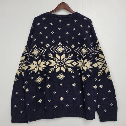 【中古品】【メンズ】 J.CREW ジェイクルー 90-00S HAND KNIT WOOL KNIT SWEATER ハンド ニット ウール ニット セーター トップス 長袖 146-260123-cs-16-izu サイズ：L カラー：ネイビー 万代Net店