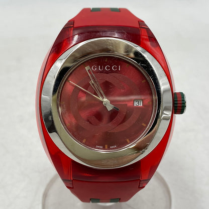 【中古品】【メンズ/レディース】 GUCCI グッチ 137.1 赤文字盤 SYNC QUARTZ シンク クォーツ 時計 腕時計 197-260531-kh-01-izu カラー：レッド 万代Net店
