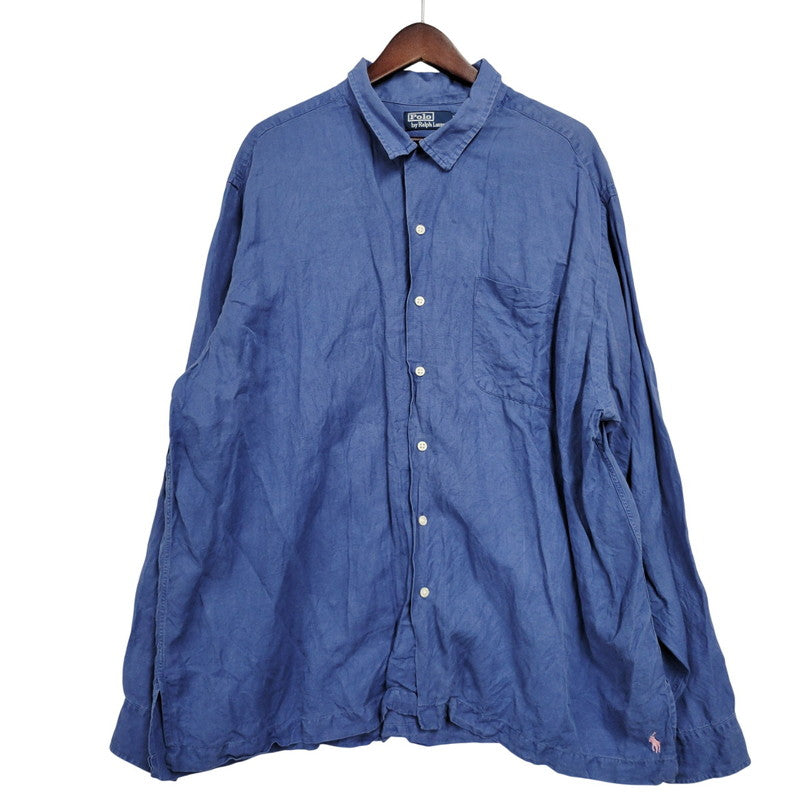 【中古品】【メンズ】 LINEN OPEN COLLAR LS SHIRT リネン オープンカラーシャツ 長袖 トップス 146-260112-as-13-izu サイズ：XXL カラー：ブルー 万代Net店