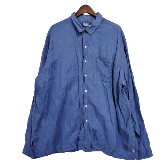 【中古品】【メンズ】 LINEN OPEN COLLAR LS SHIRT リネン オープンカラーシャツ 長袖 トップス 146-260112-as-13-izu サイズ：XXL カラー：ブルー 万代Net店