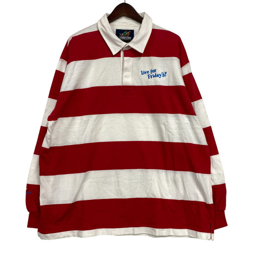 【中古品】【メンズ】 LANDS'END ランズエンド RUGBY SHIRT ラグビー シャツ トップス 長袖 146-260114-kh-02-izu サイズ：XL カラー：レッド×ホワイト 万代Net店