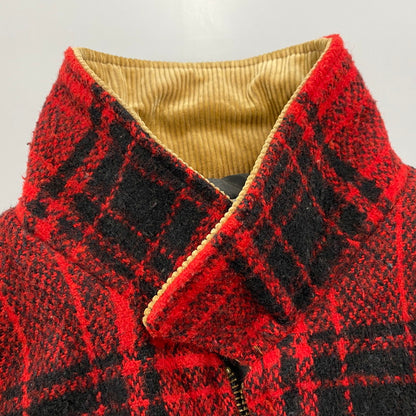 【中古品】【メンズ】 MANHATTAN マンハッタン CORDUROY COLLAR CHECK WOOL JACKET コーデュロイ カラー チェック ウールジャケット USA製 アウター 146-260118-as-05-izu サイズ：L カラー：レッド×ブラック 万代Net店