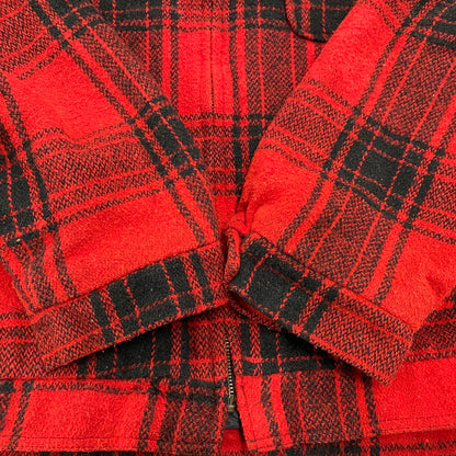 【中古品】【メンズ】 MANHATTAN マンハッタン CORDUROY COLLAR CHECK WOOL JACKET コーデュロイ カラー チェック ウールジャケット USA製 アウター 146-260118-as-05-izu サイズ：L カラー：レッド×ブラック 万代Net店